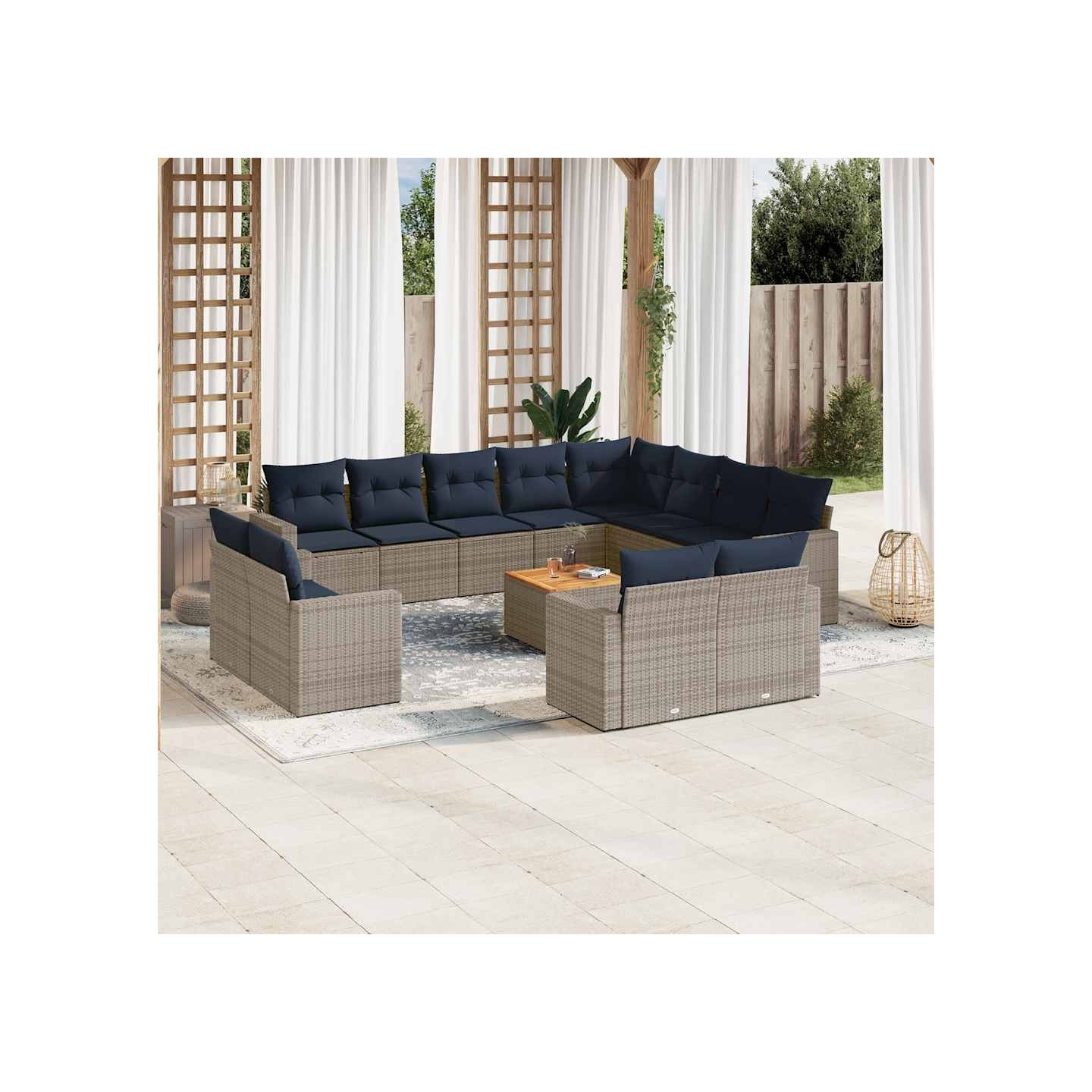 Salon de jardin avec coussins 13 pcs gris résine tressée