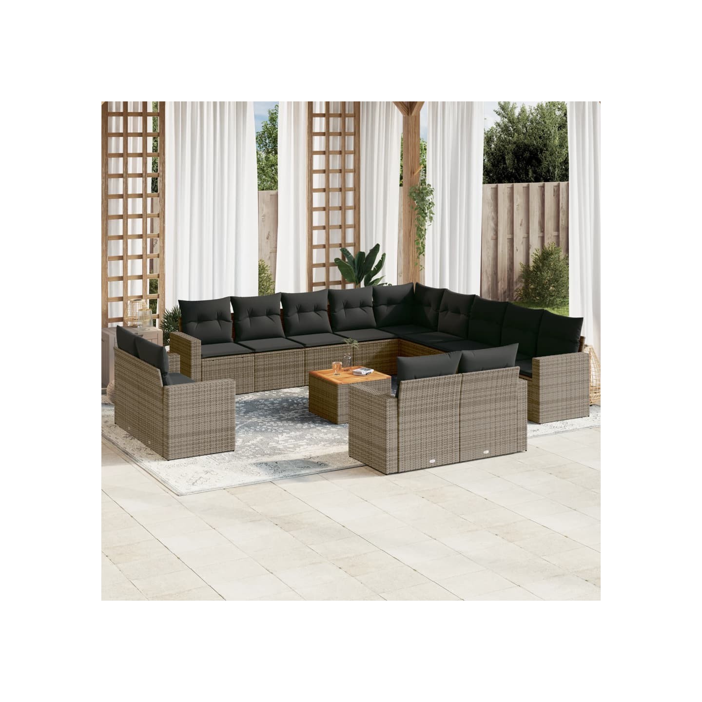 Salon de jardin avec coussins 14 pcs gris résine tressée