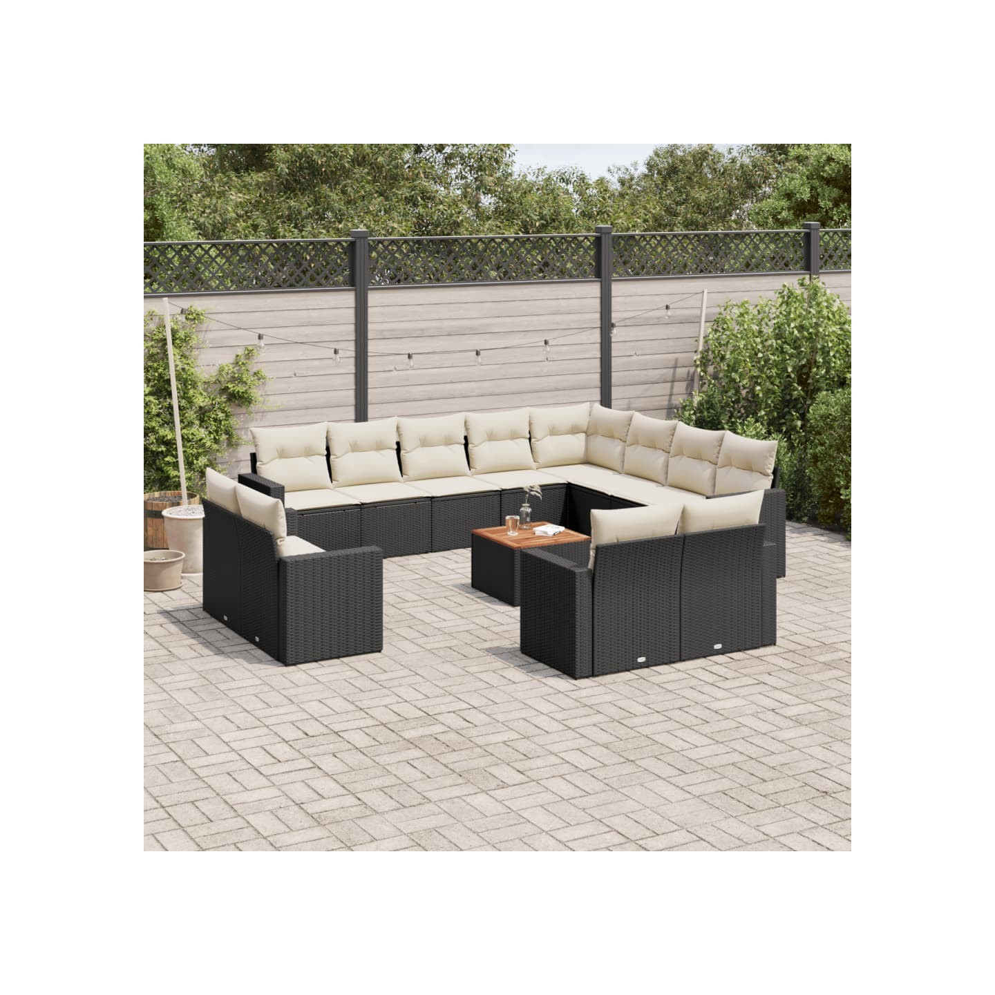 Salon de jardin avec coussins 13 pcs noir résine tressée