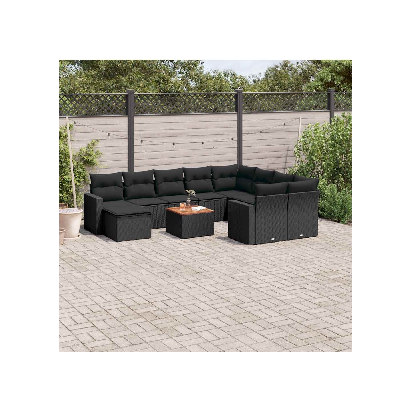 Salon de jardin 11 pcs avec coussins noir résine tressée