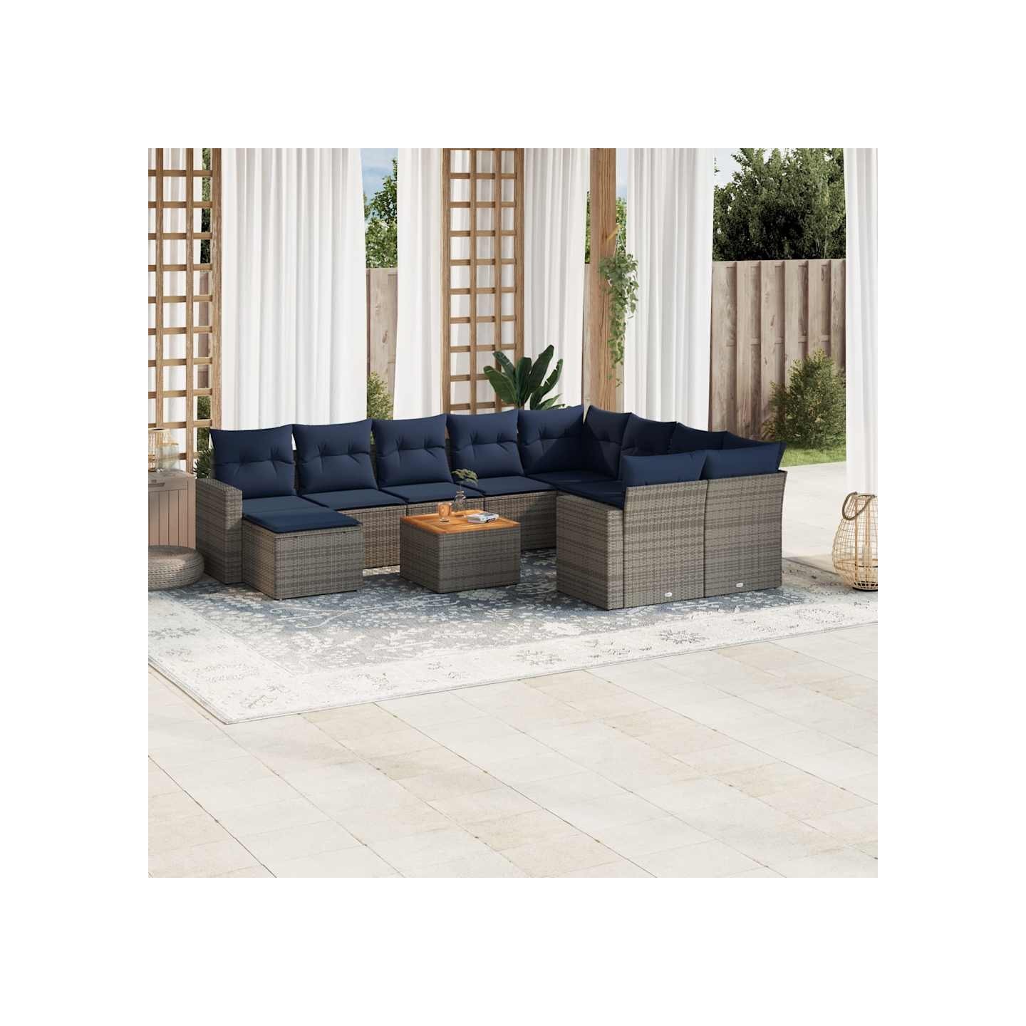 Ensemble de canapé de jardin 11 pcs avec coussins gris résine tressée