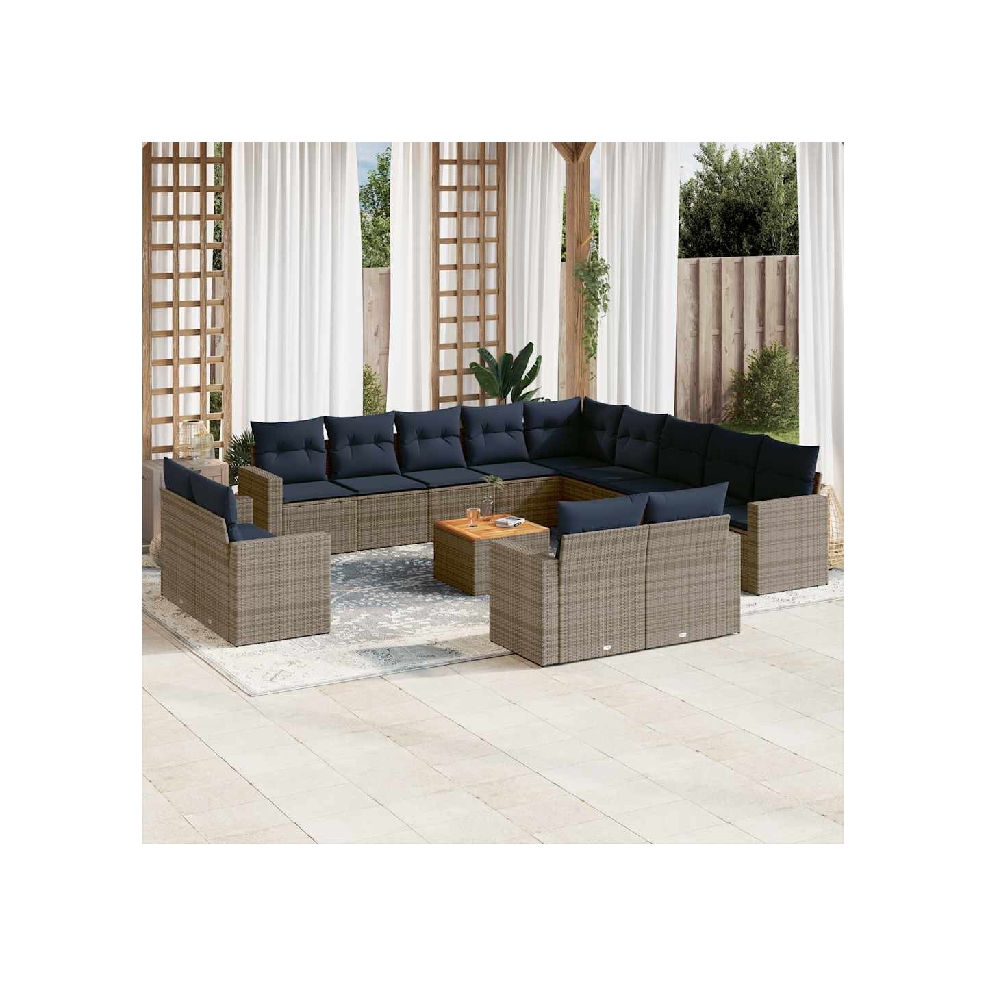 Salon de jardin avec coussins 14 pcs gris résine tressée