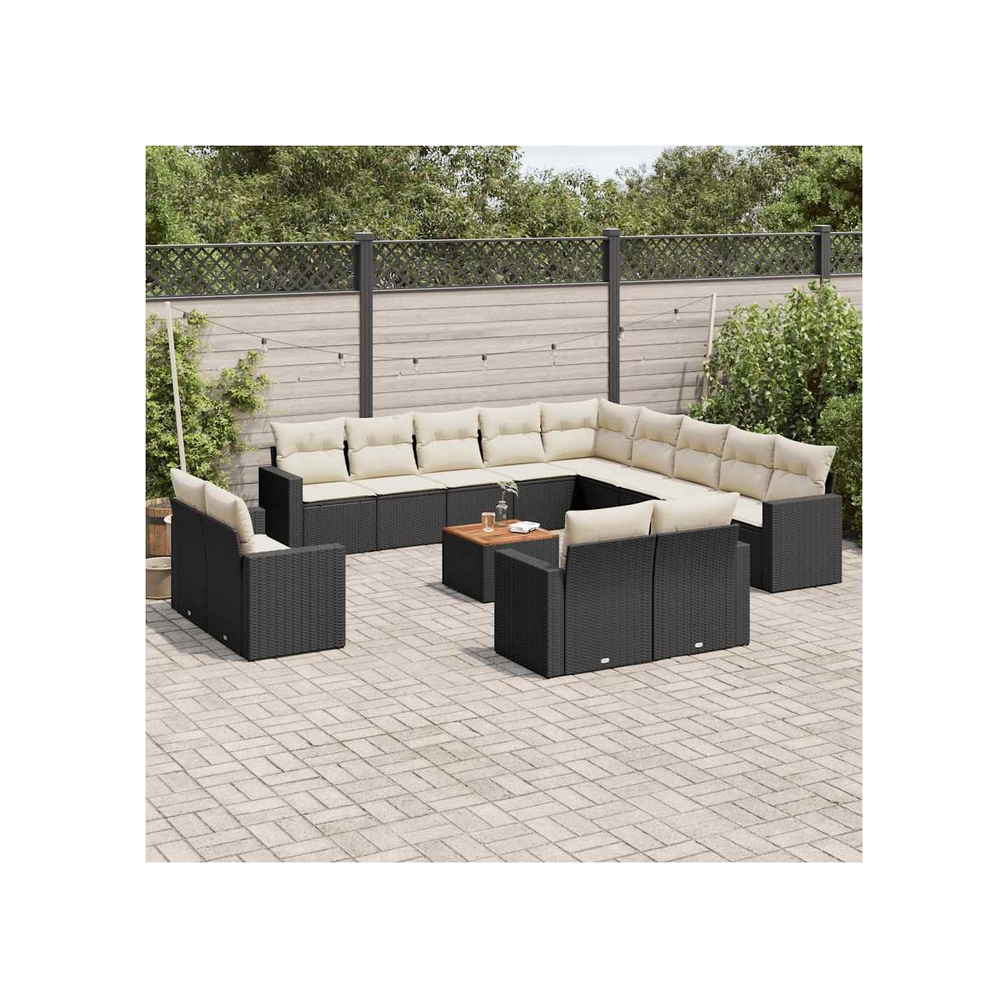 Salon de jardin avec coussins 14 pcs noir résine tressée