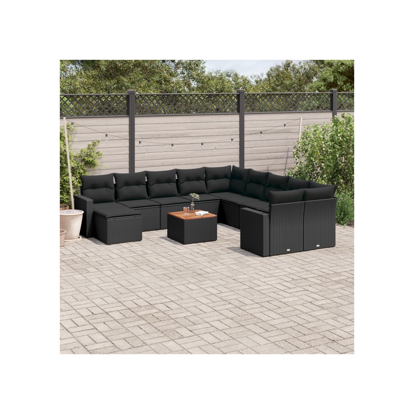 Salon de jardin 12 pcs avec coussins noir résine tressée
