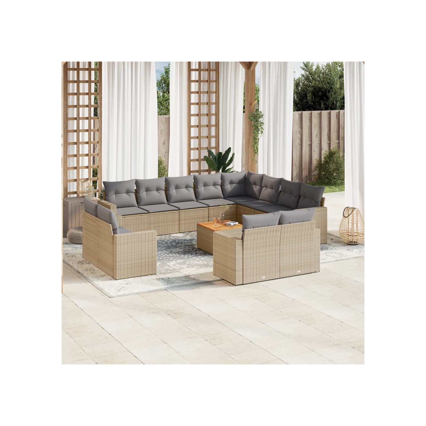 Salon de jardin et coussins 13 pcs mélange beige résine tressée