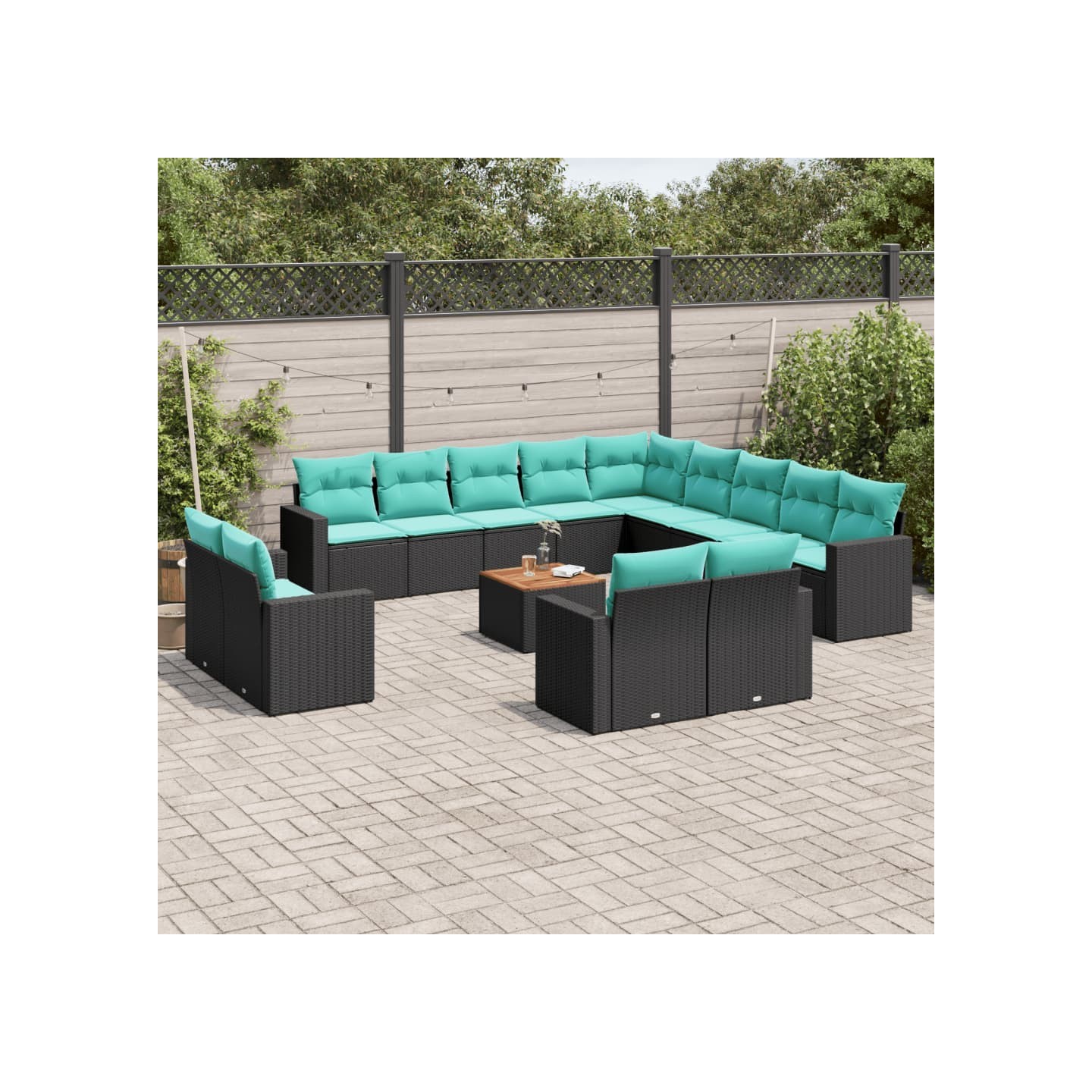 Salon de jardin avec coussins 14 pcs noir résine tressée