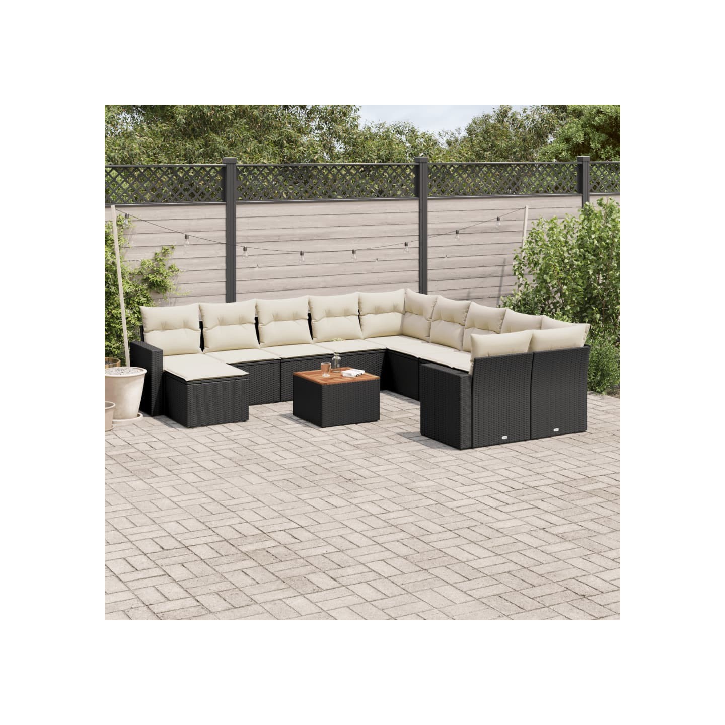Salon de jardin 12 pcs avec coussins noir résine tressée