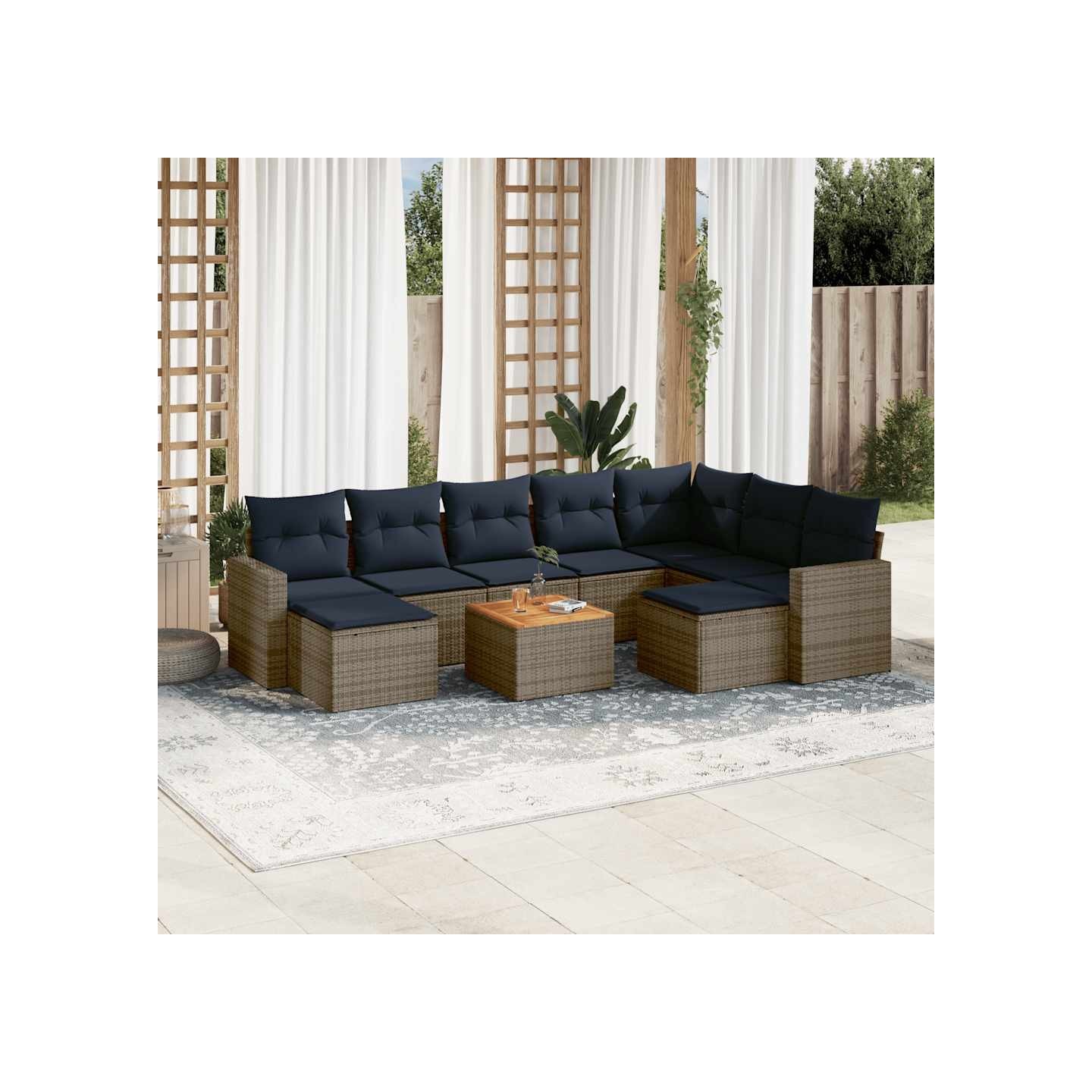 Ensemble de canapé de jardin 10 pcs avec coussins gris résine tressée