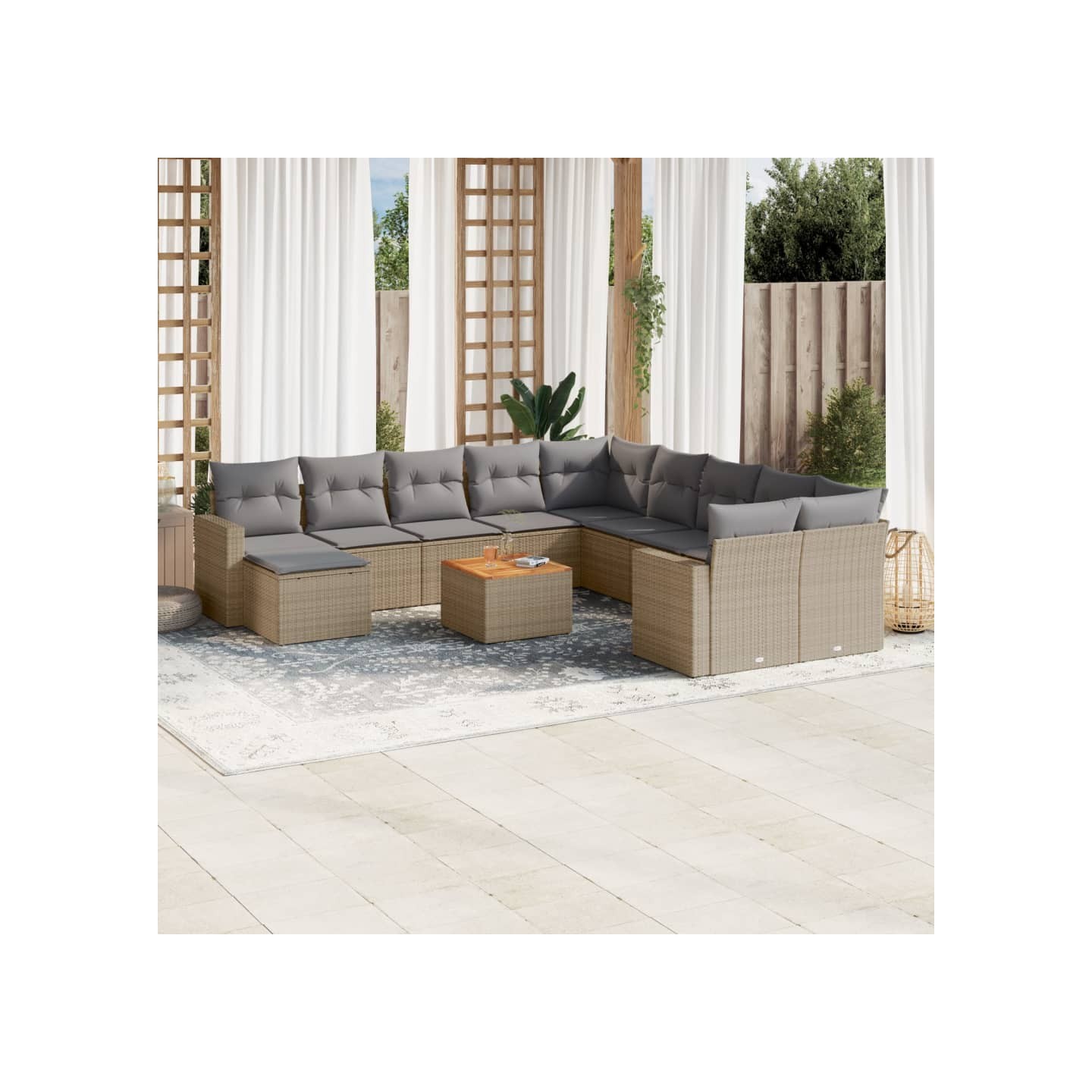 Salon de jardin et coussins 12 pcs mélange beige résine tressée