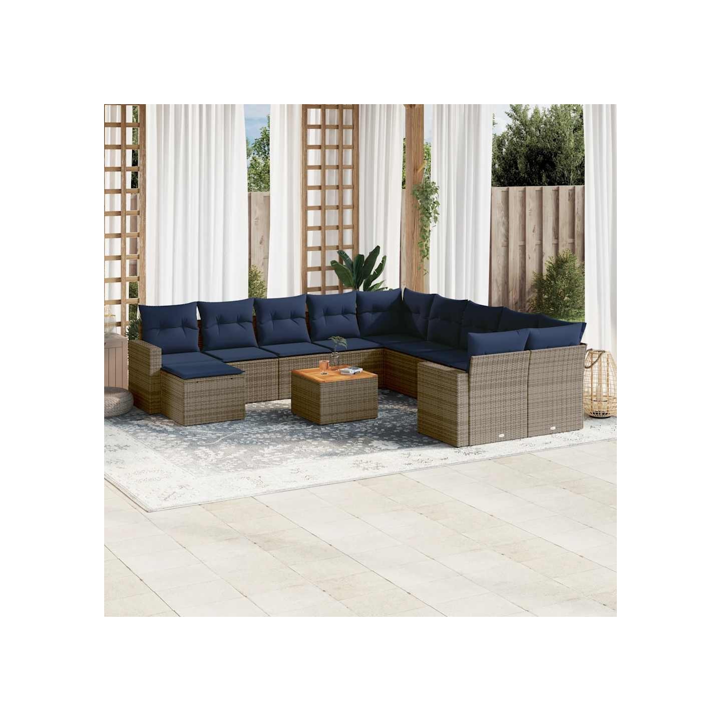 Ensemble de canapé de jardin 14 pcs avec coussins gris