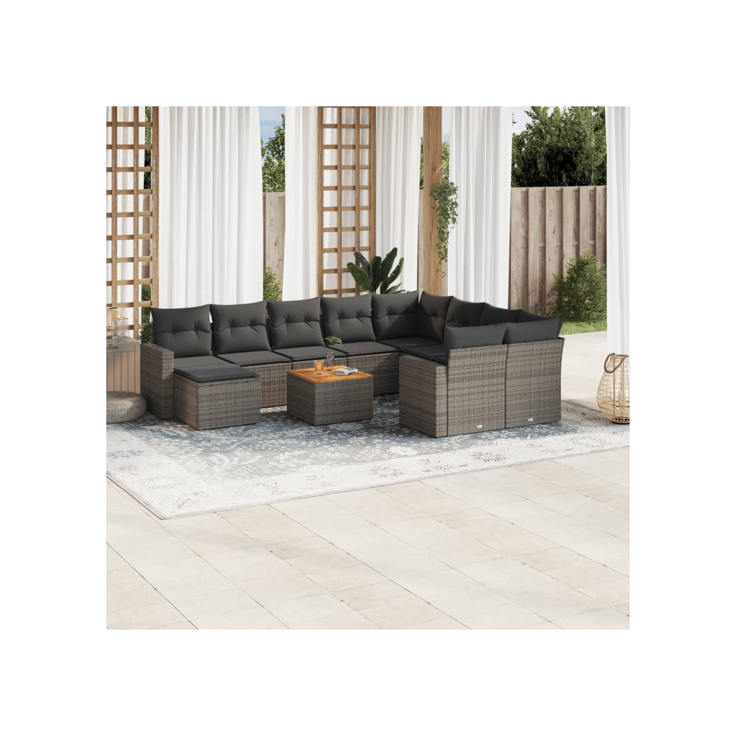 Salon de jardin 11 pcs avec coussins gris résine tressée