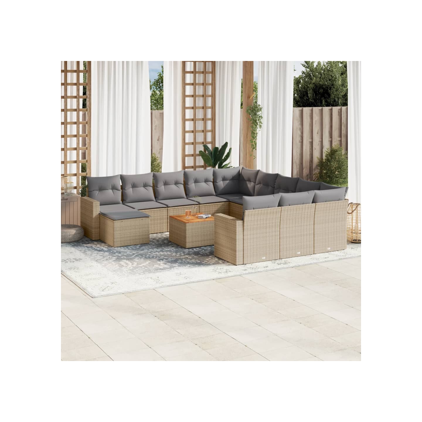 Salon de jardin et coussins 13 pcs mélange beige résine tressée