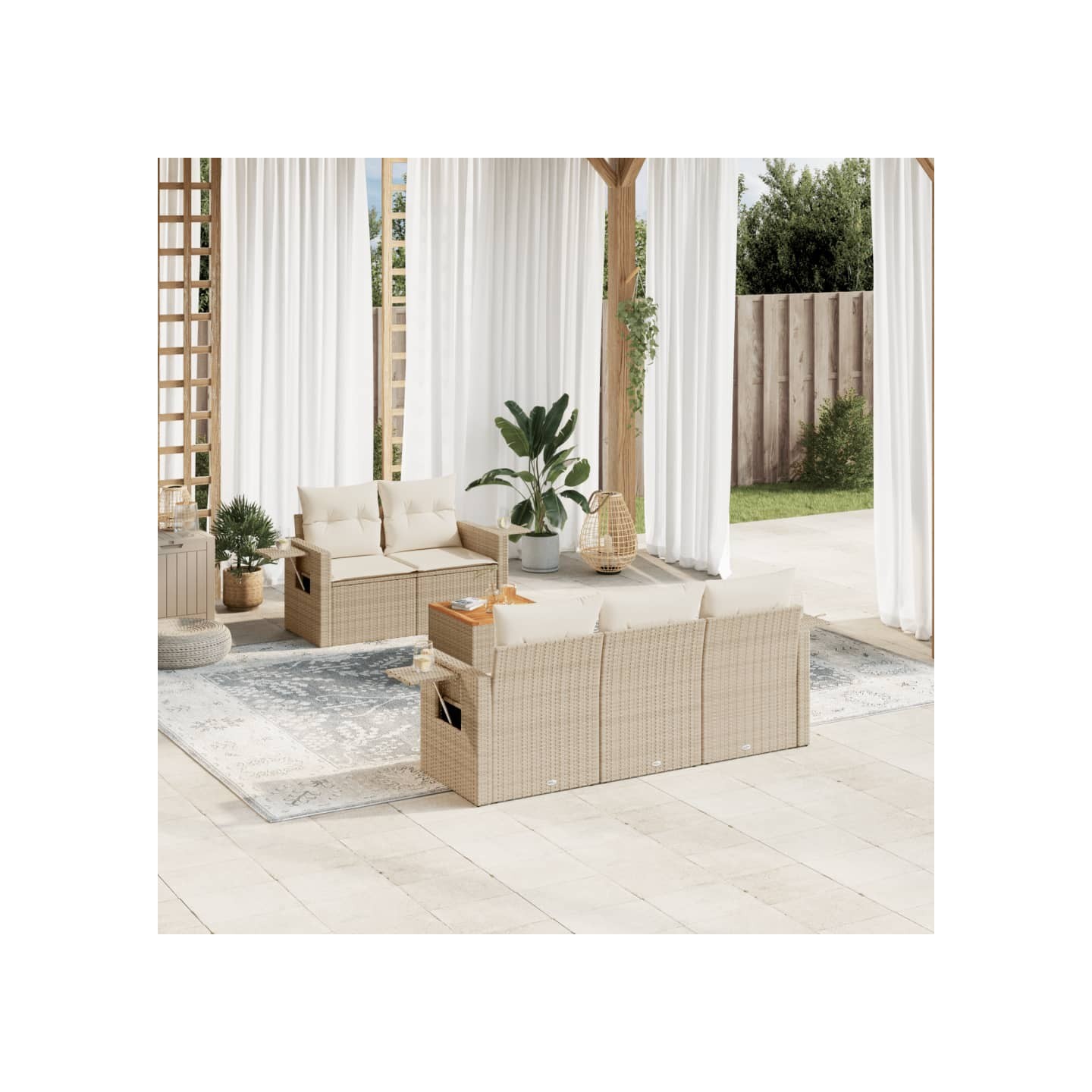 Salon de jardin avec coussins 6 pcs beige résine tressée
