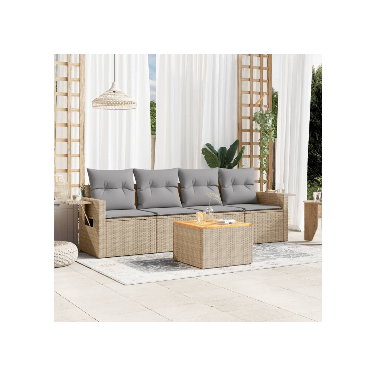 Salon de jardin avec coussins 5pcs mélange beige résine tressée
