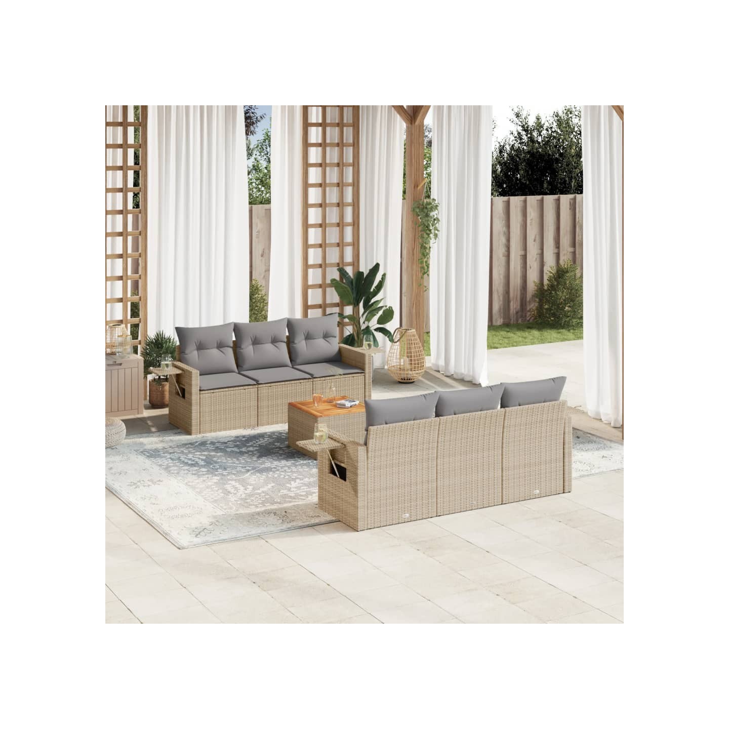 Salon de jardin avec coussins 7pcs mélange beige résine tressée