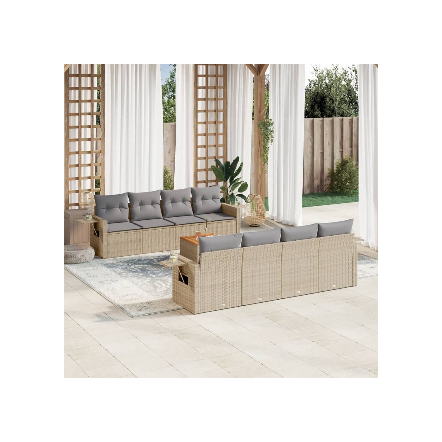 Salon de jardin avec coussins 9pcs mélange beige résine tressée