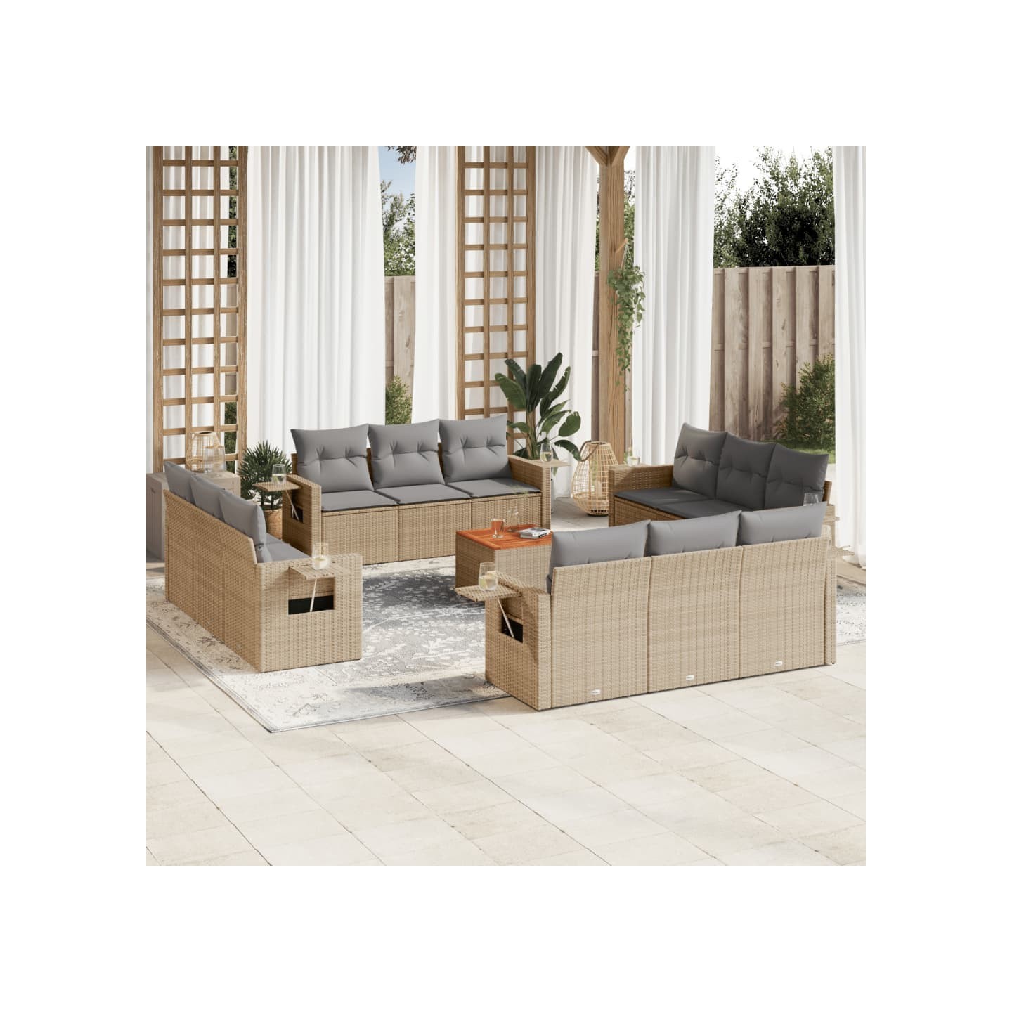 Salon de jardin et coussins 13 pcs mélange beige résine tressée