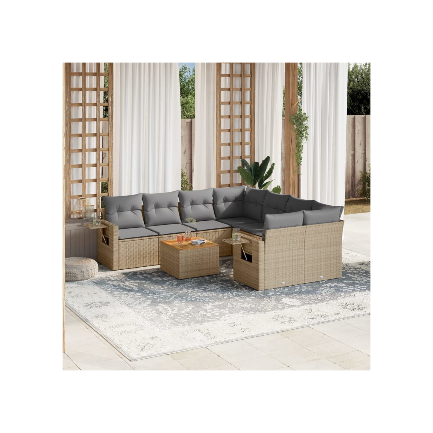 Salon de jardin avec coussins 9pcs mélange beige résine tressée