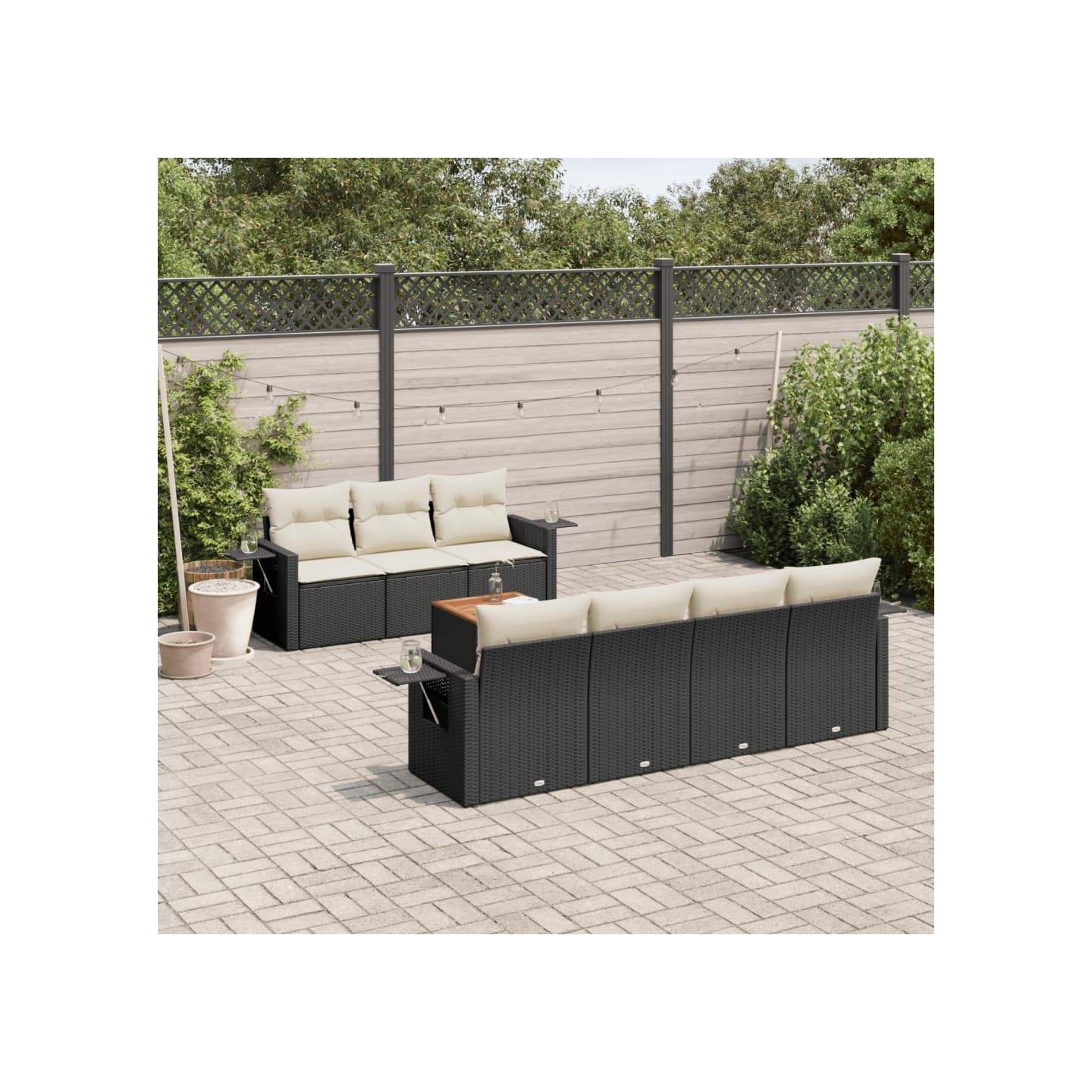 Salon de jardin 8 pcs avec coussins noir résine tressée