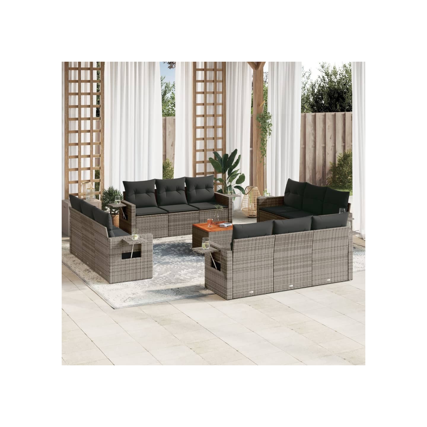 Salon de jardin avec coussins 13 pcs gris résine tressée