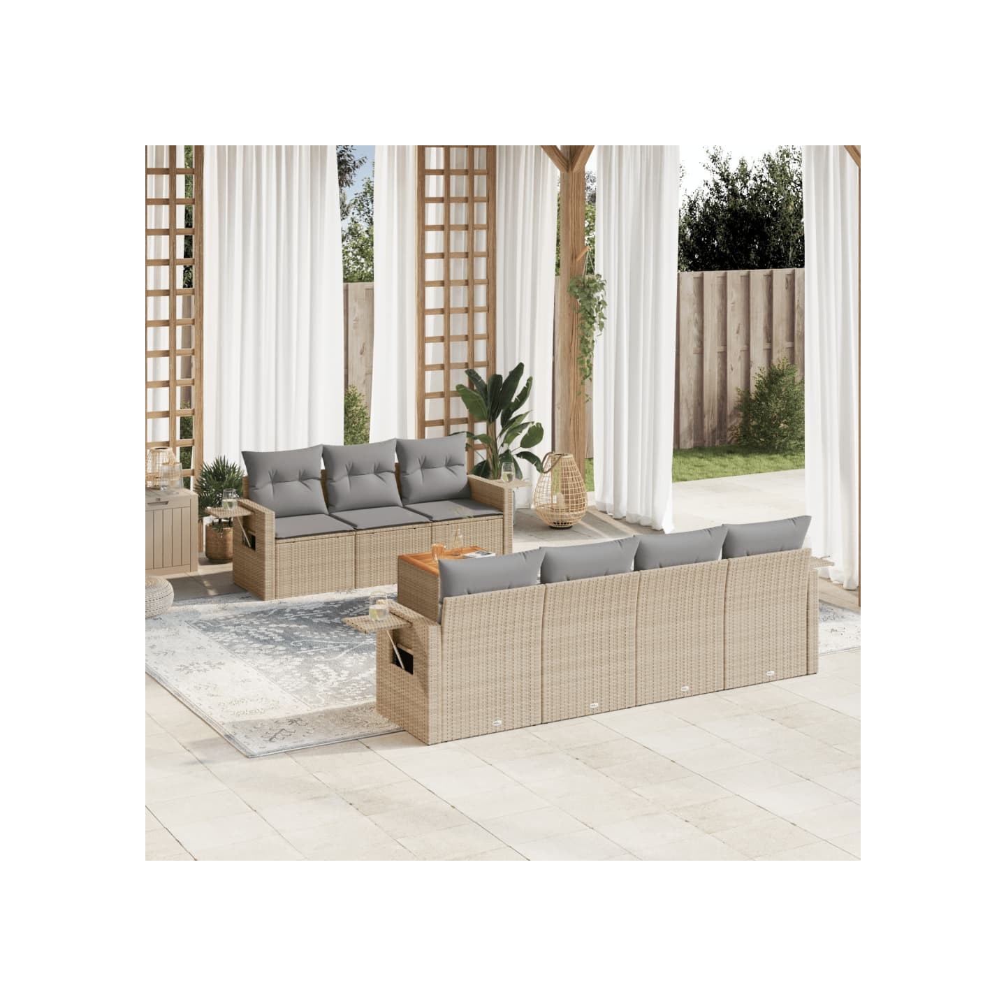 Salon de jardin avec coussins 8pcs mélange beige résine tressée