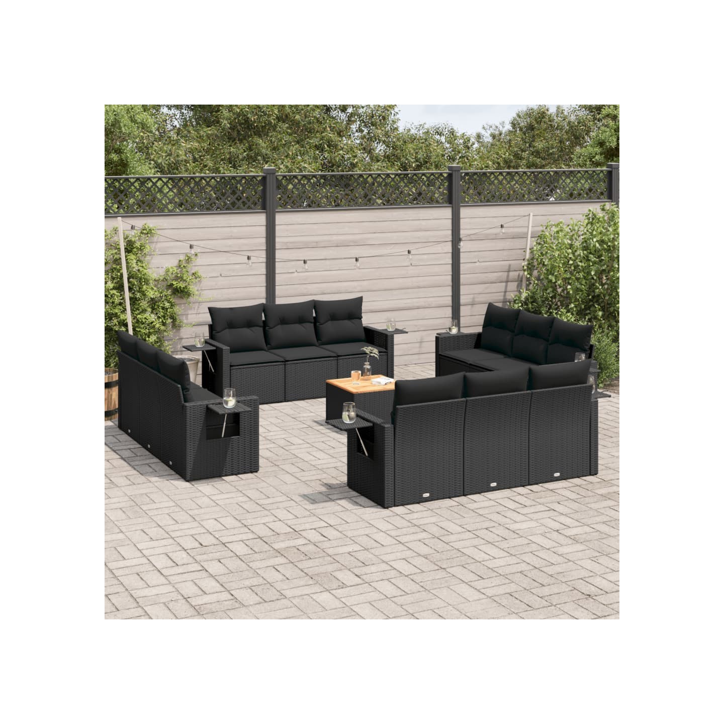 Salon de jardin avec coussins 13 pcs noir résine tressée