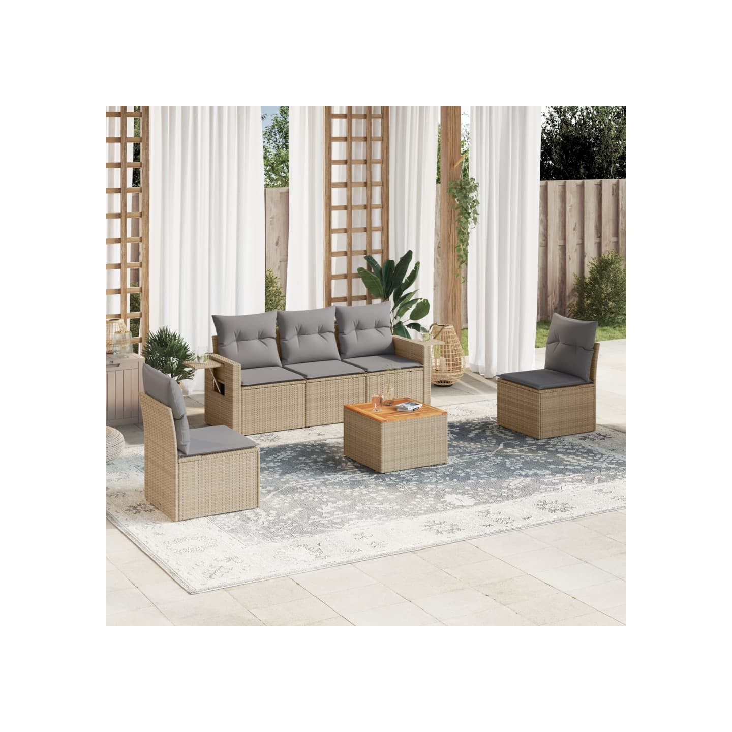 Salon de jardin avec coussins 6pcs mélange beige résine tressée