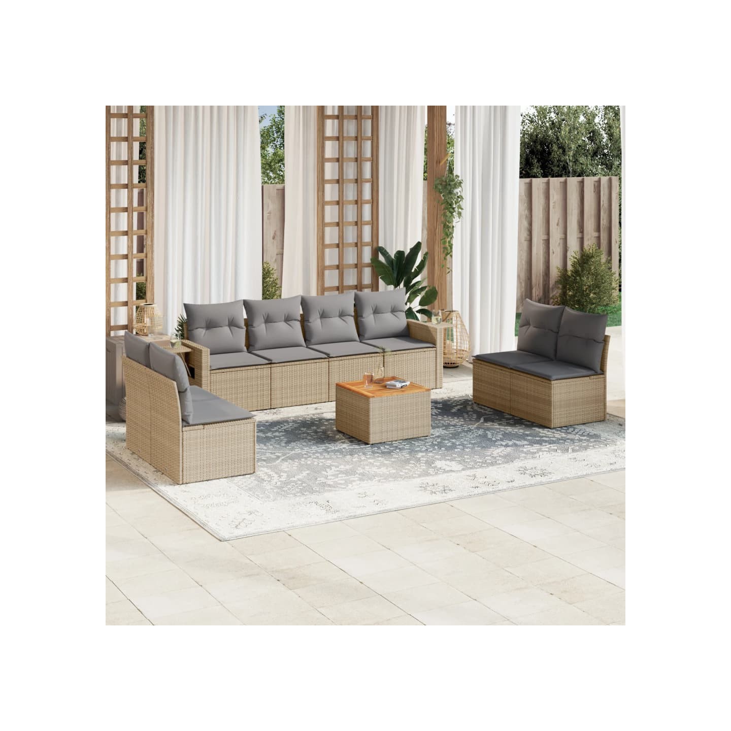 Salon de jardin avec coussins 9pcs mélange beige résine tressée