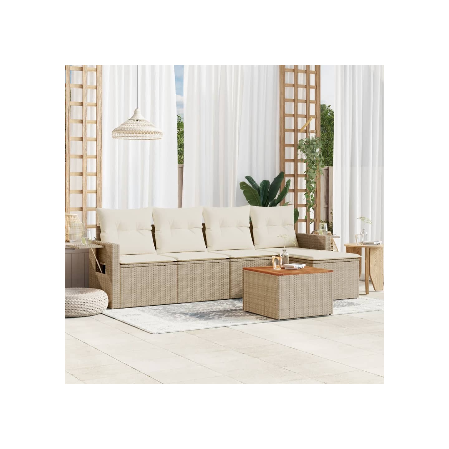 Salon de jardin avec coussins 6 pcs beige résine tressée