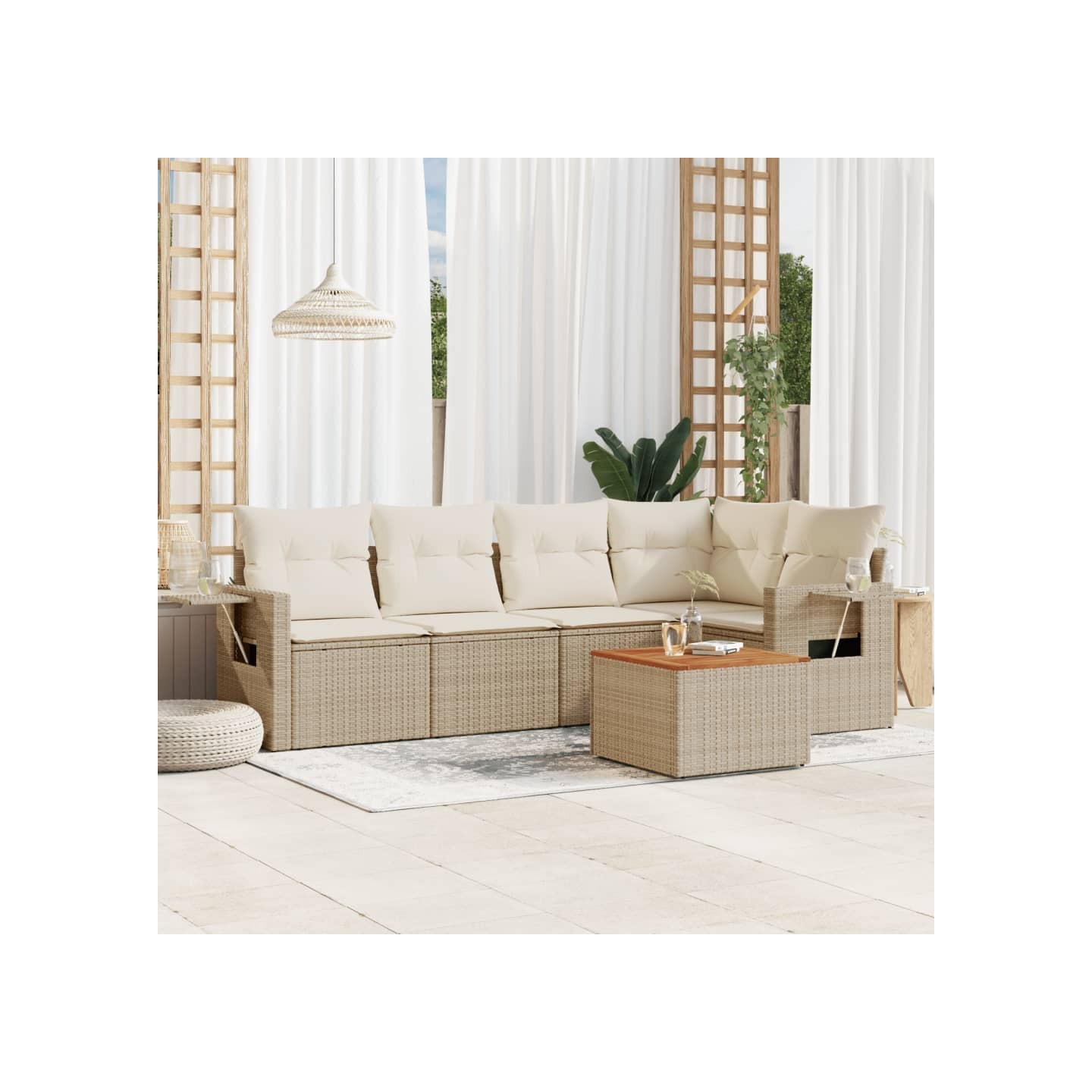 Salon de jardin avec coussins 6 pcs beige résine tressée