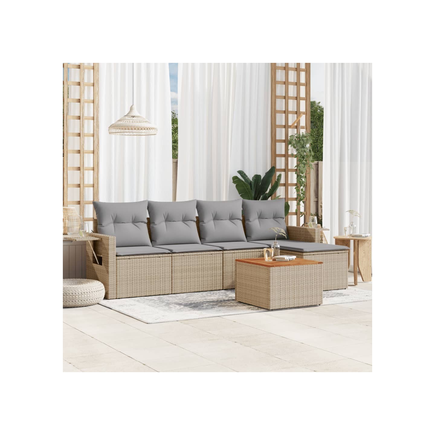 Salon de jardin avec coussins 6pcs mélange beige résine tressée