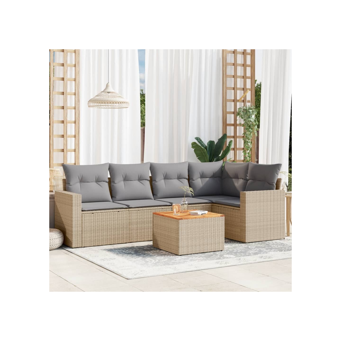 Salon de jardin avec coussins 6pcs mélange beige résine tressée
