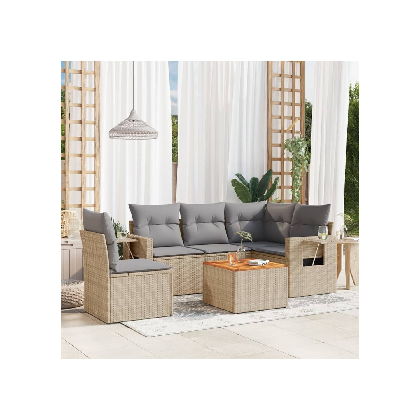 Salon de jardin avec coussins 6pcs mélange beige résine tressée