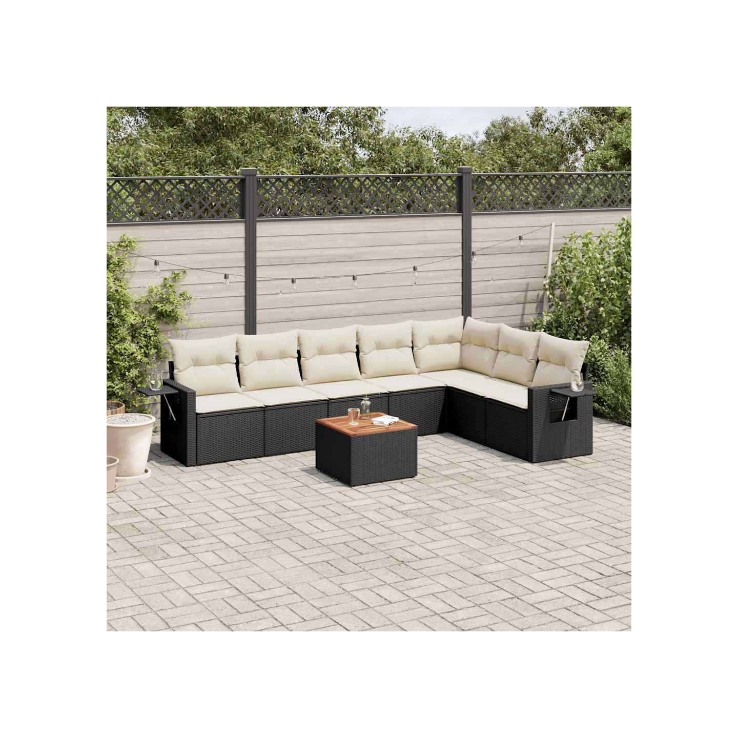 Salon de jardin 8 pcs avec coussins noir résine tressée