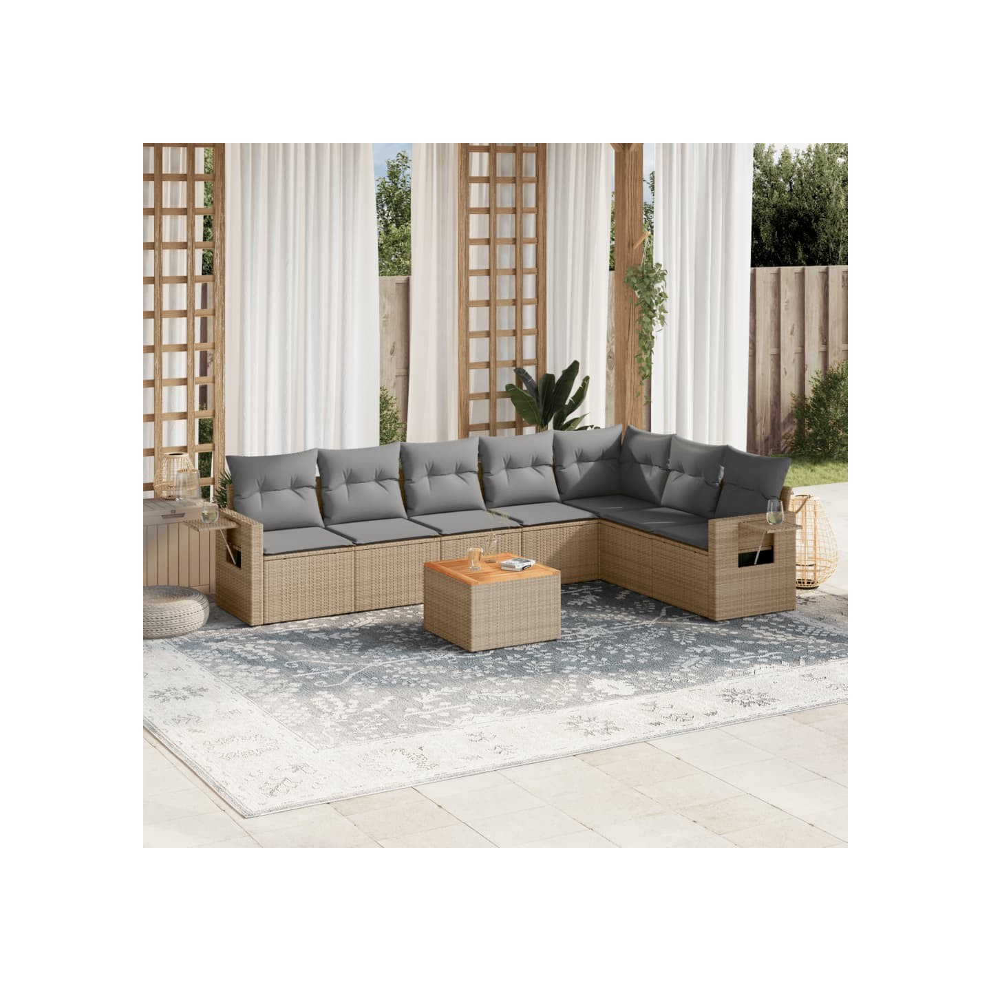 Salon de jardin avec coussins 8pcs mélange beige résine tressée