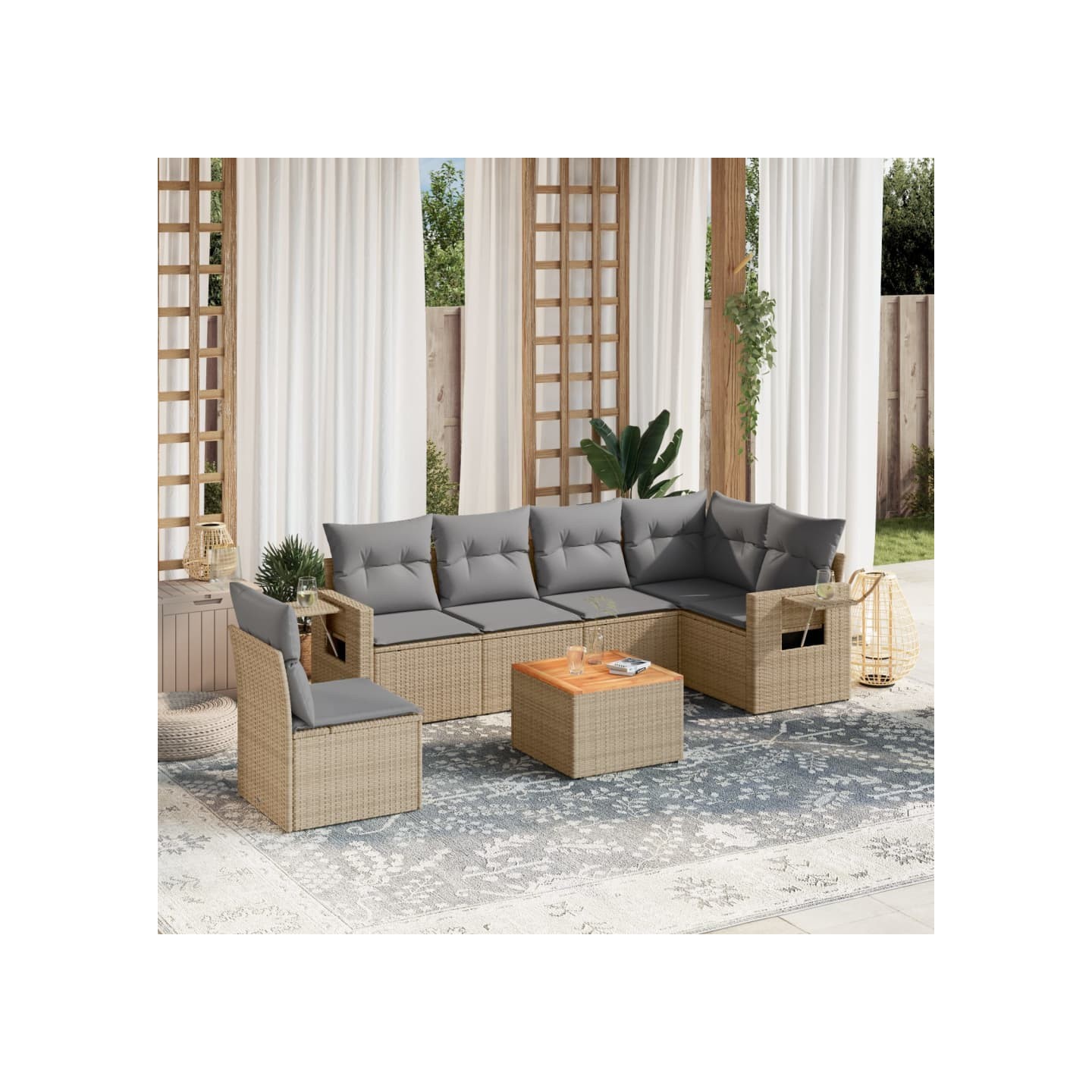 Salon de jardin avec coussins 7pcs mélange beige résine tressée