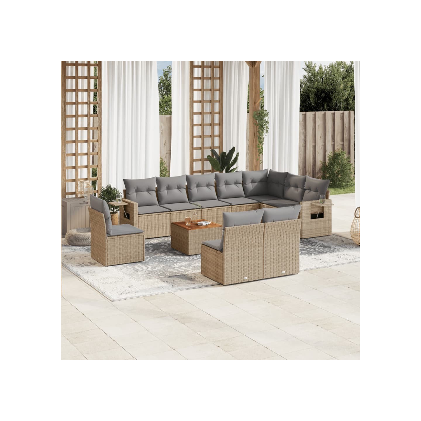 Salon de jardin et coussins 11 pcs mélange beige résine tressée