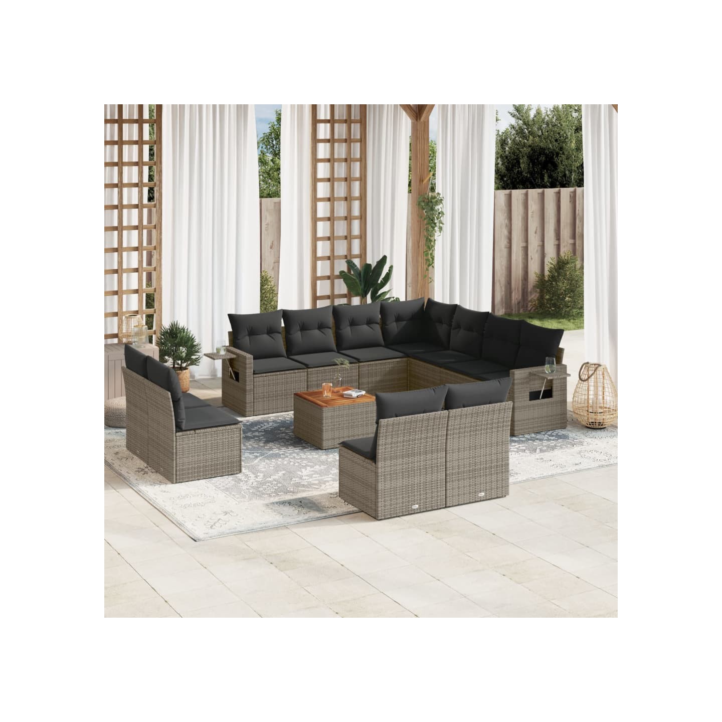 Salon de jardin avec coussins 12 pcs gris résine tressée