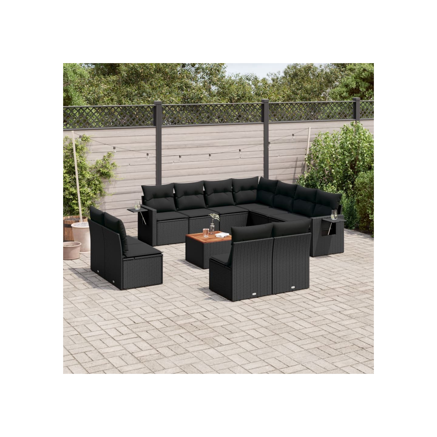 Salon de jardin 12 pcs avec coussins noir résine tressée