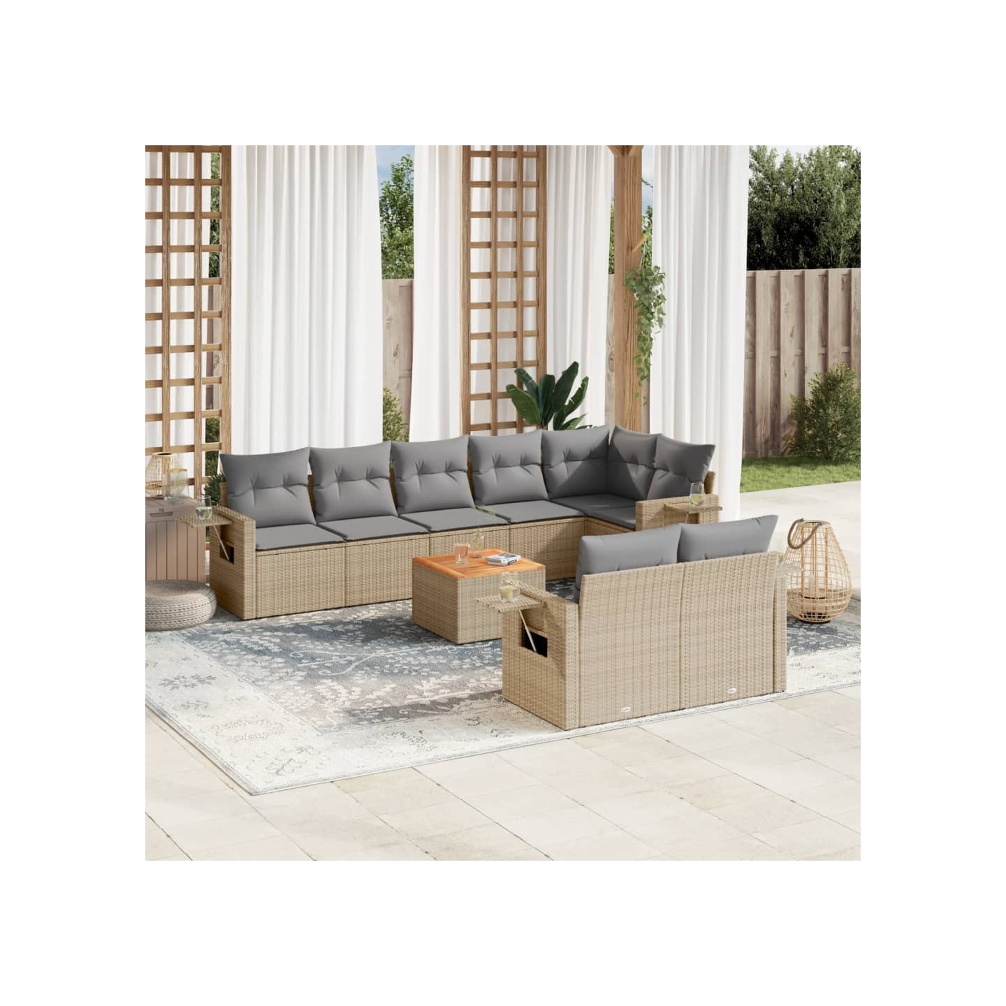 Salon de jardin avec coussins 9pcs mélange beige résine tressée