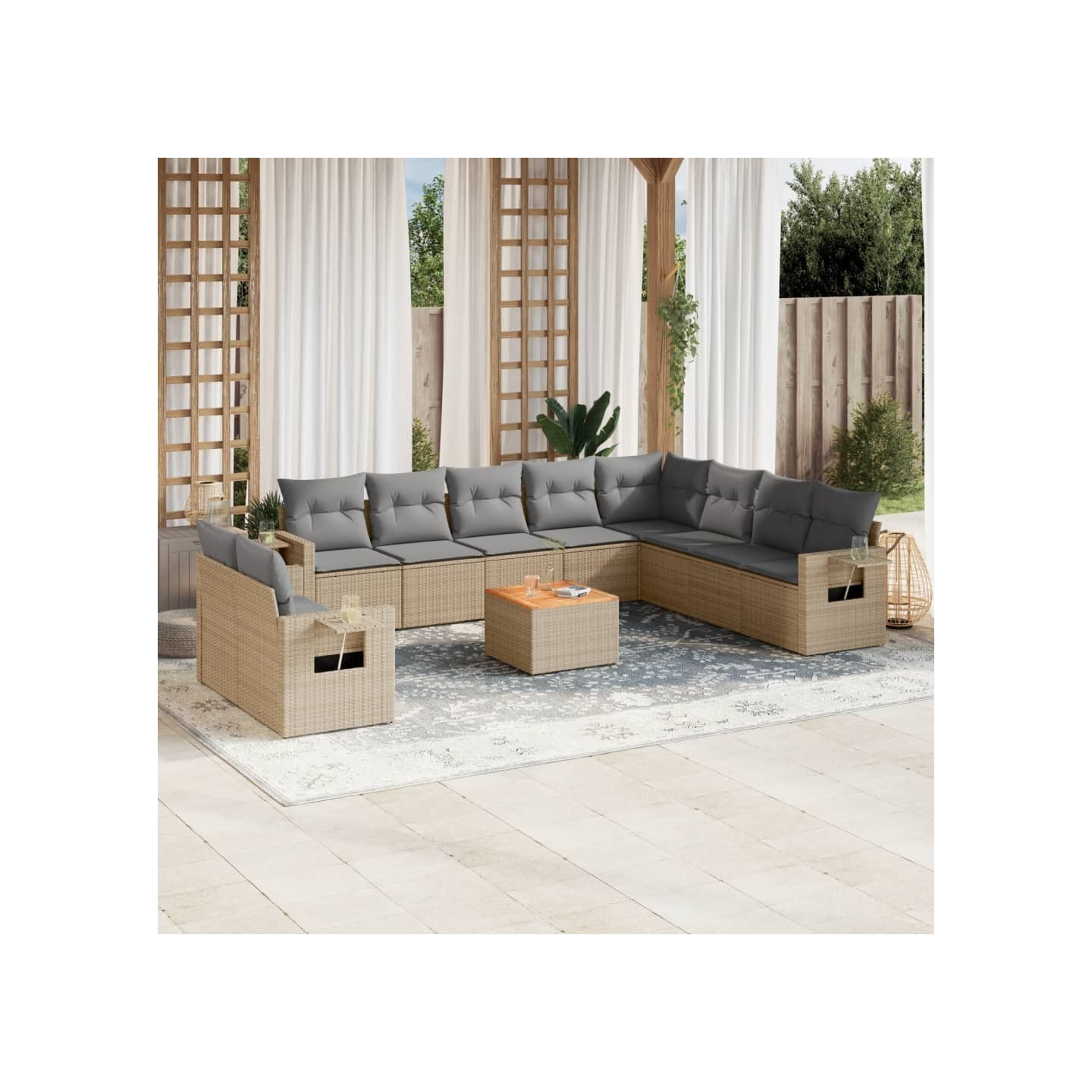 Salon de jardin et coussins 11 pcs mélange beige résine tressée