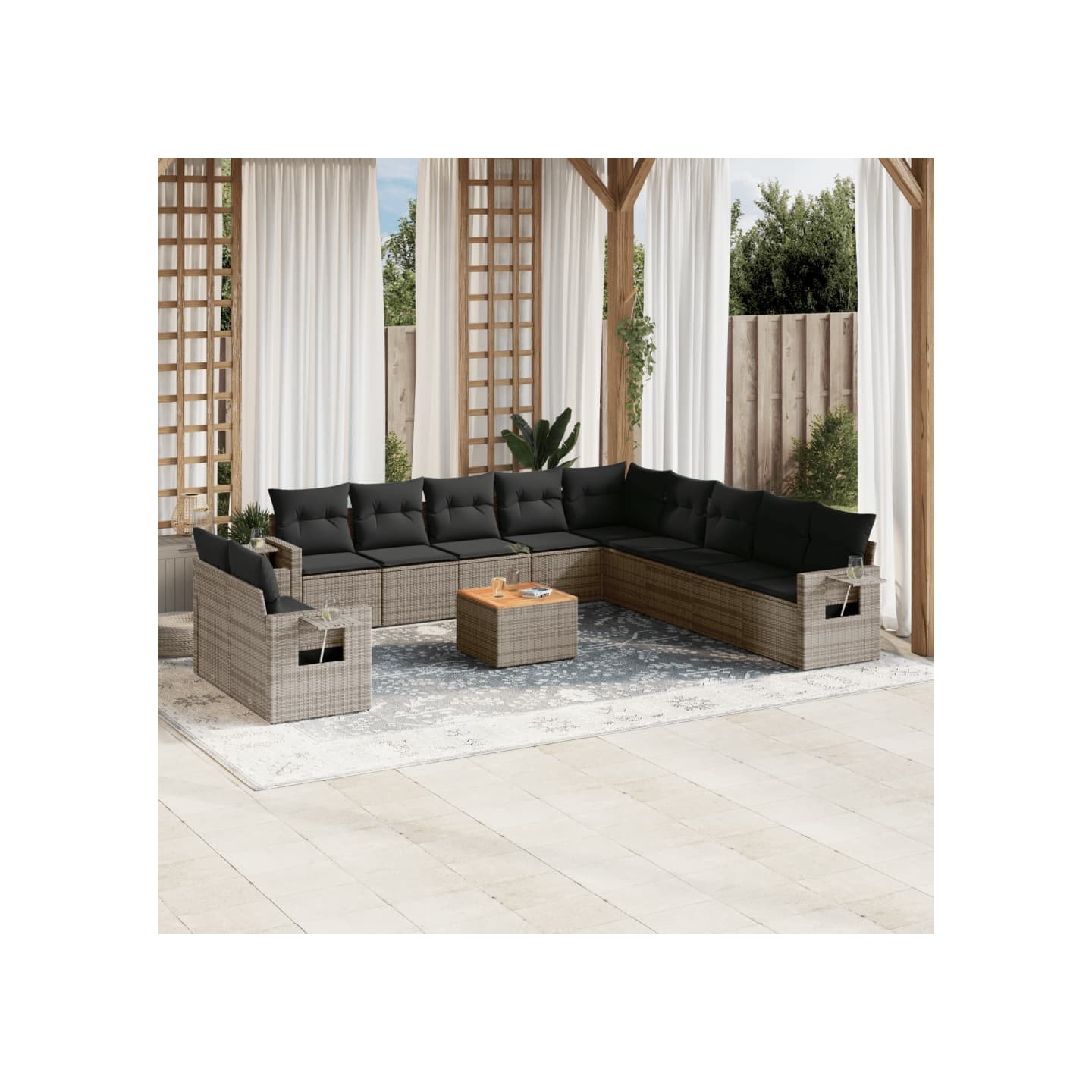 Salon de jardin avec coussins 12 pcs gris résine tressée