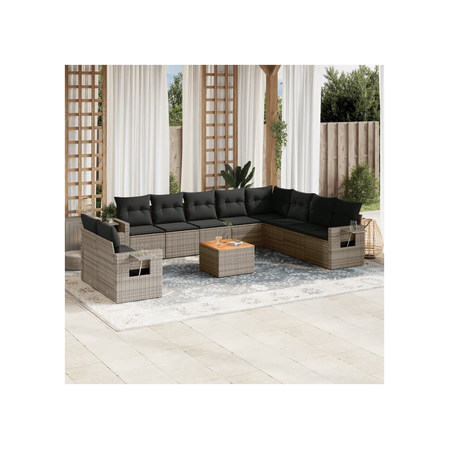 Salon de jardin 11 pcs avec coussins gris résine tressée