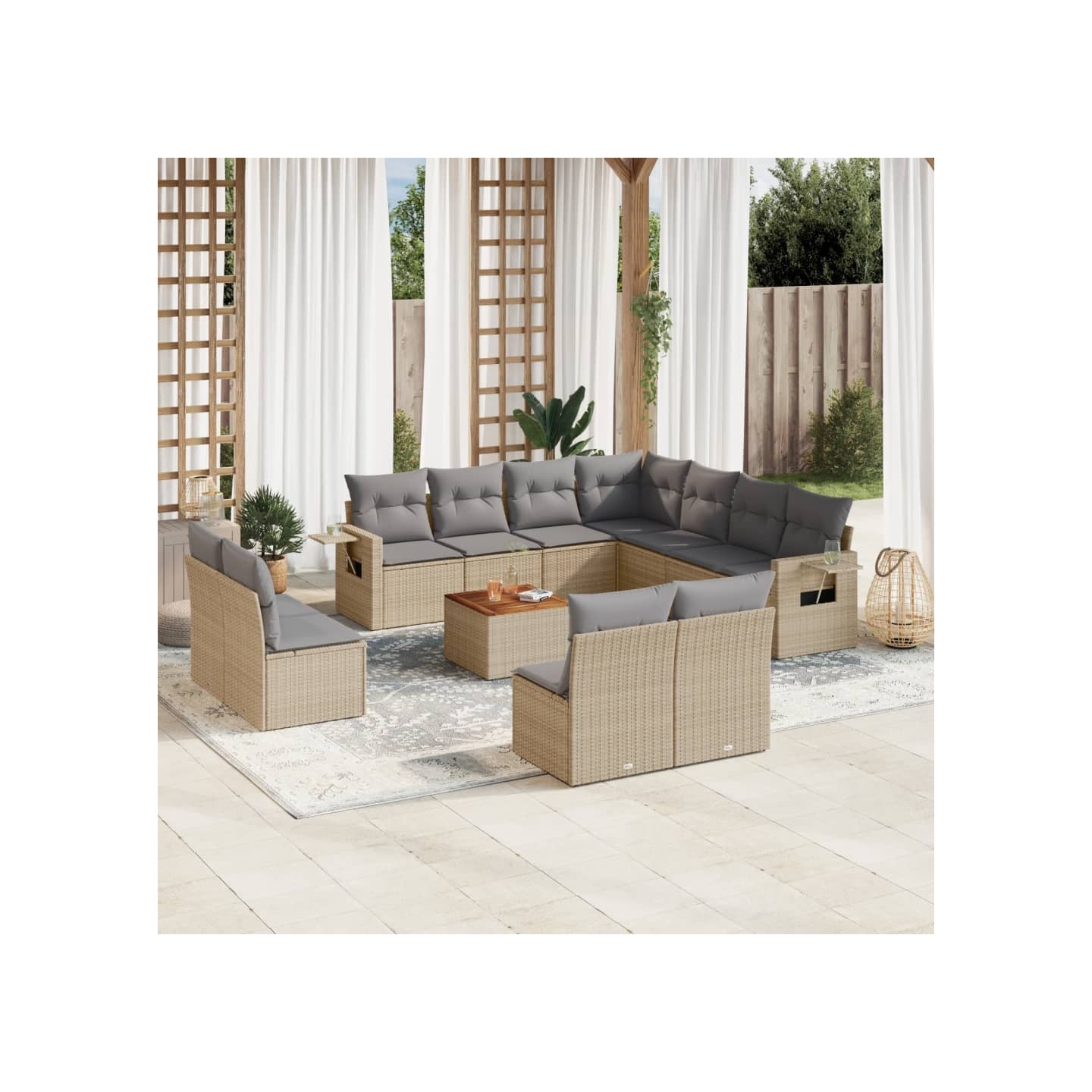 Salon de jardin et coussins 12 pcs mélange beige résine tressée