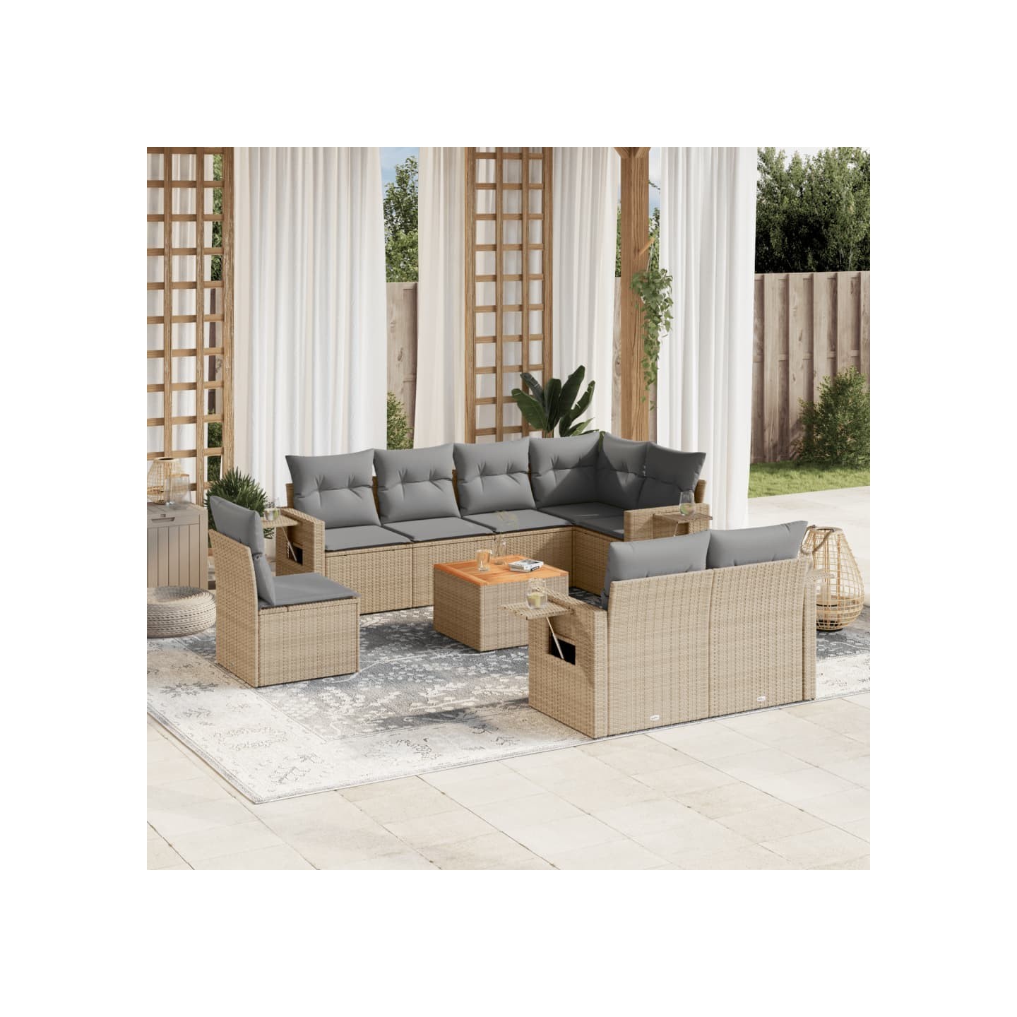 Salon de jardin avec coussins 9pcs mélange beige résine tressée