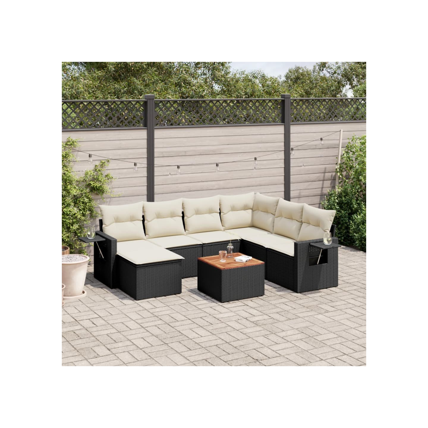 Salon de jardin 8 pcs avec coussins noir résine tressée