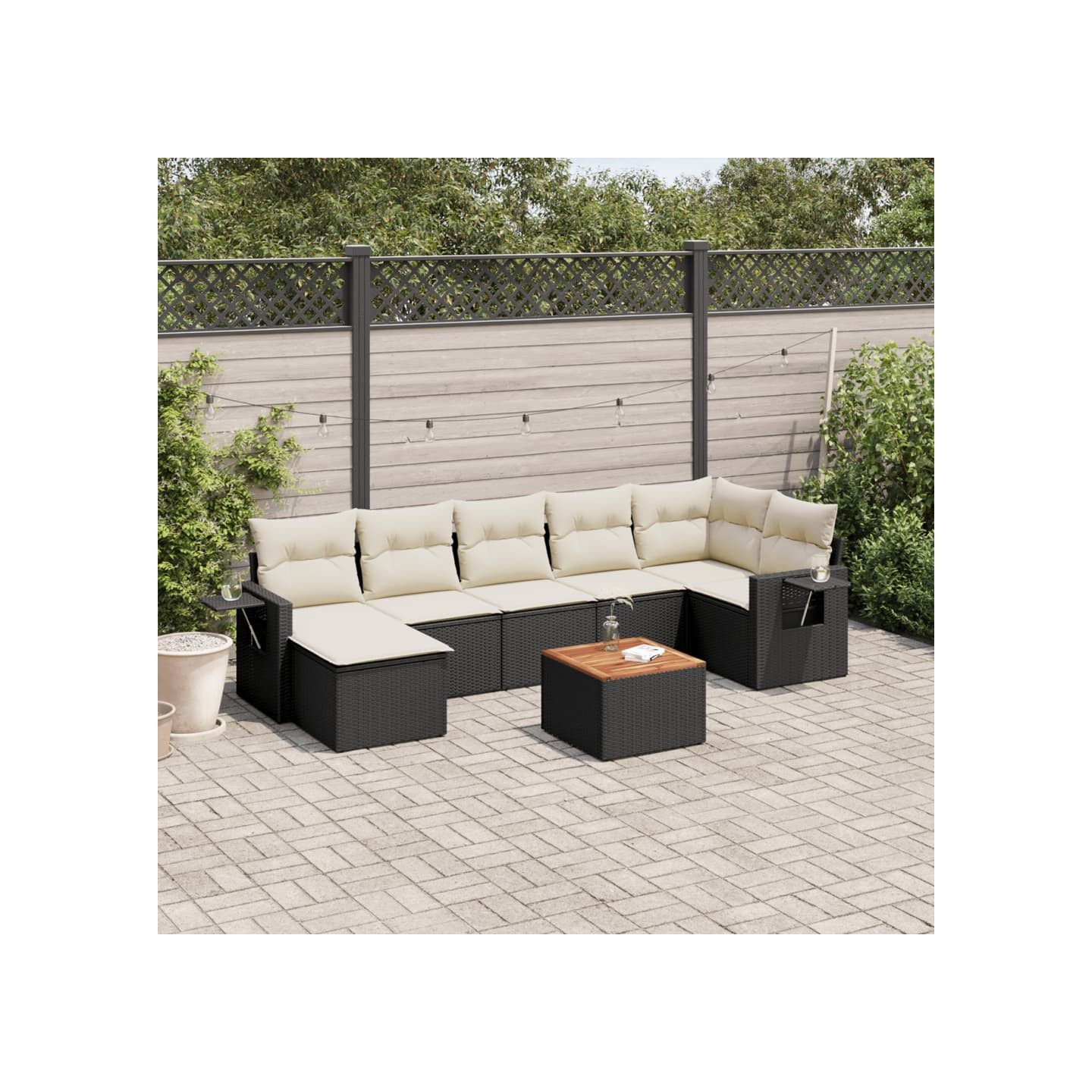 Salon de jardin 8 pcs avec coussins noir résine tressée