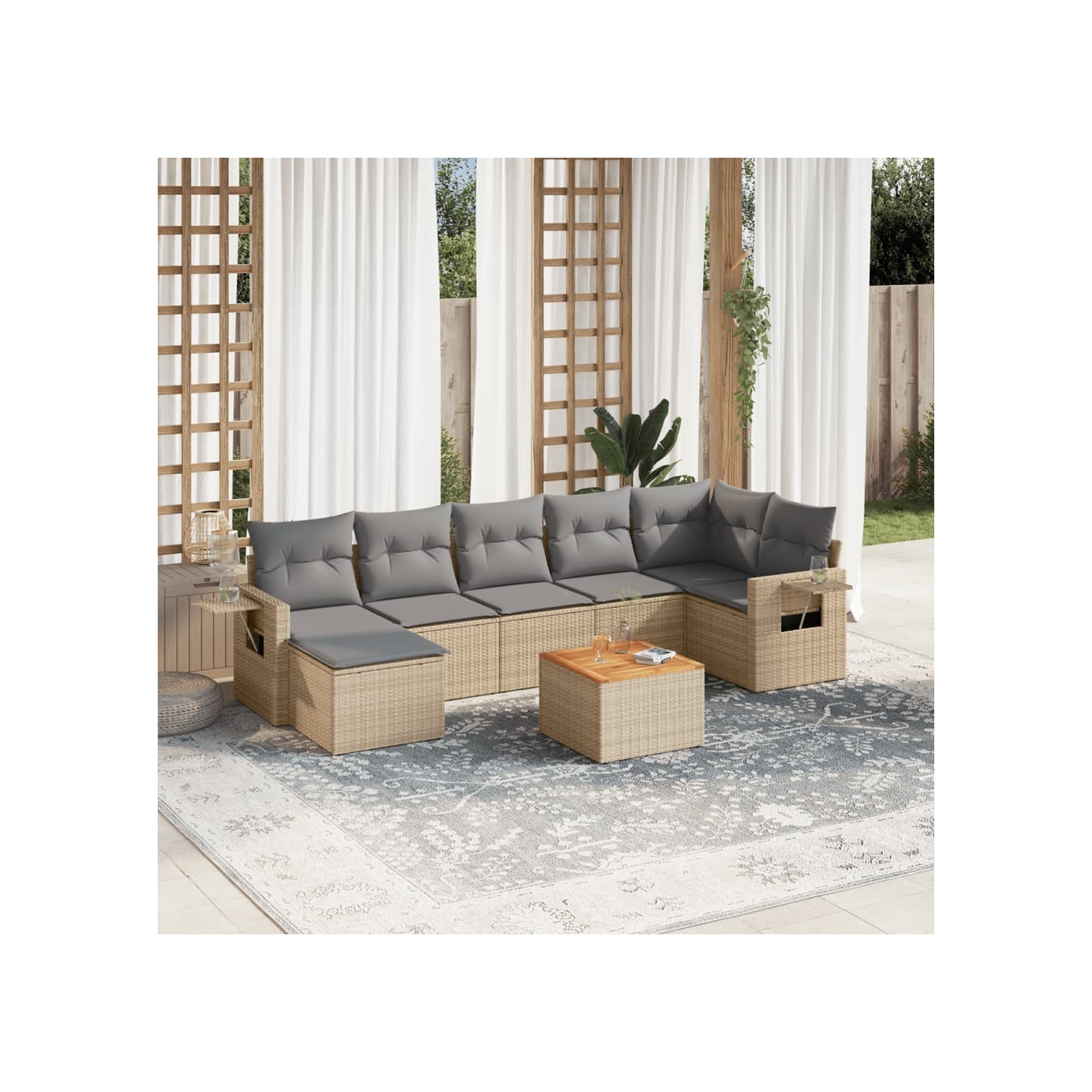 Salon de jardin avec coussins 8pcs mélange beige résine tressée