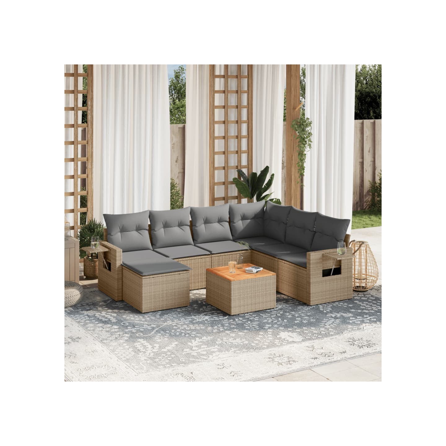 Salon de jardin avec coussins 8pcs mélange beige résine tressée