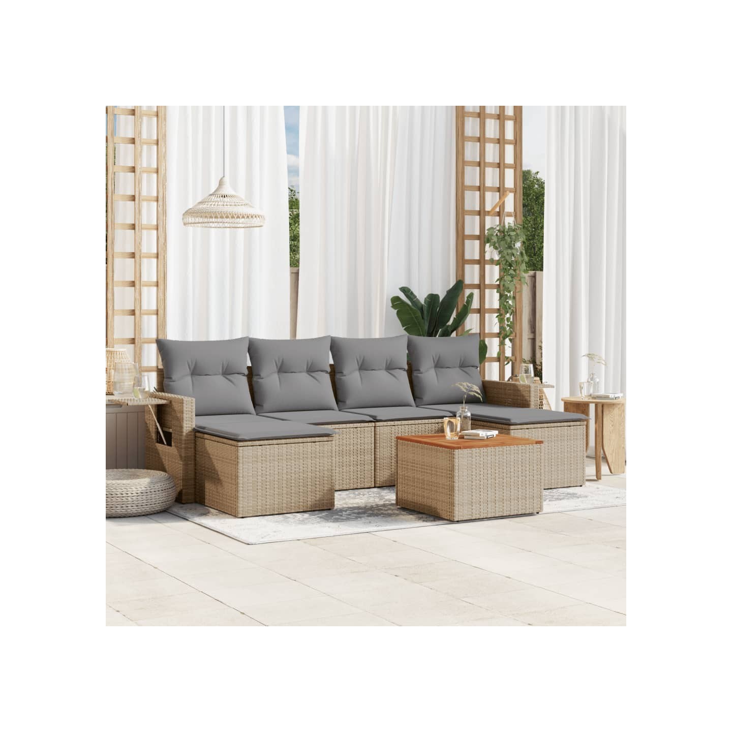 Salon de jardin avec coussins 7pcs mélange beige résine tressée
